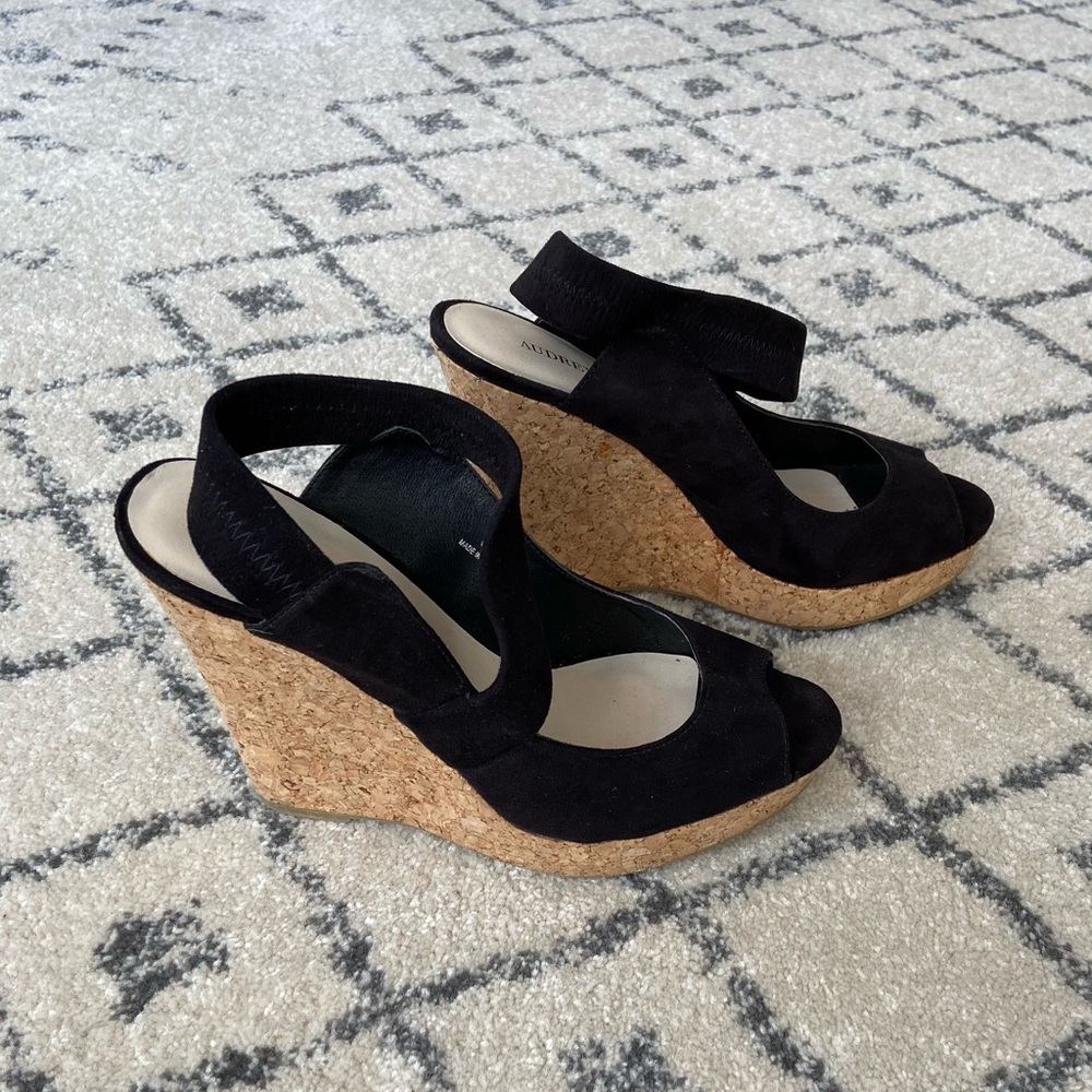 Black Suede and Cork Wedges
